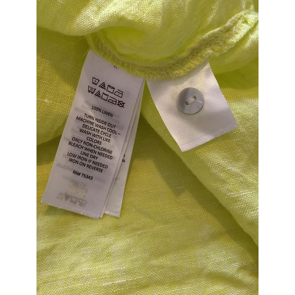 Sigrid Olsen Linen Button Front Shirt Size 1X Roll Sleeve Chartreuse... - Picture 9 of 10